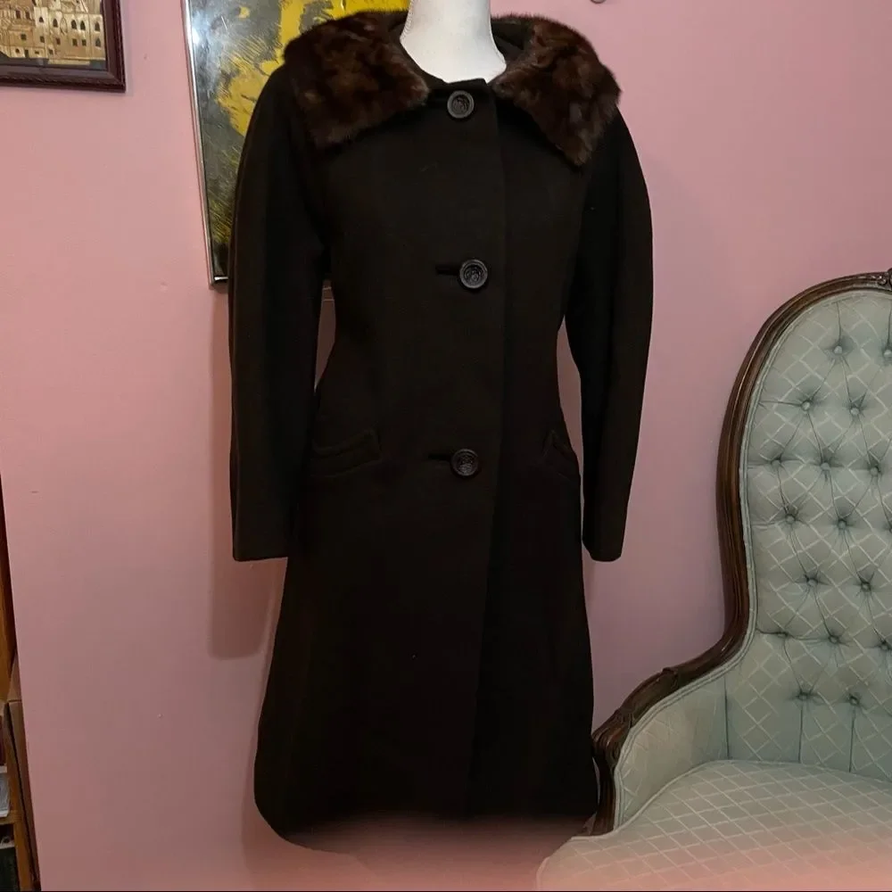 Vintage Bonwitt Teller Junior Forecast Wool Coat with Mink Fur Trim - Picture 3 of 16